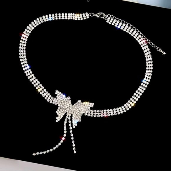 Butterfly Rhinestone Bling Choker Necklace & Earring Set - Picture 2 of 5